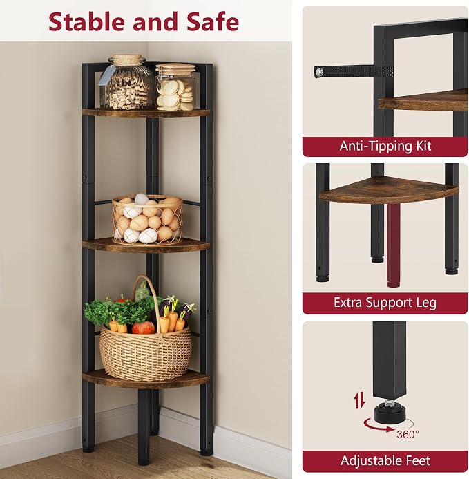 Tajsoon Small Corner Shelf Stand 3 Tier 39.6" Industrial Corner Display Shelf - Image 5