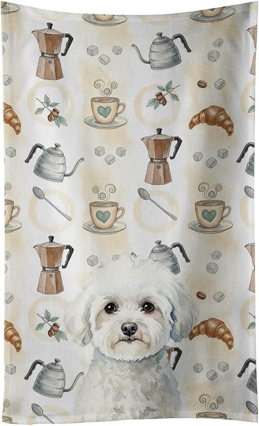 Caroline's Treasures Bichon Frise Coffee Bar Kitchen Towel Velour Plush Front by CarolinesTreasures