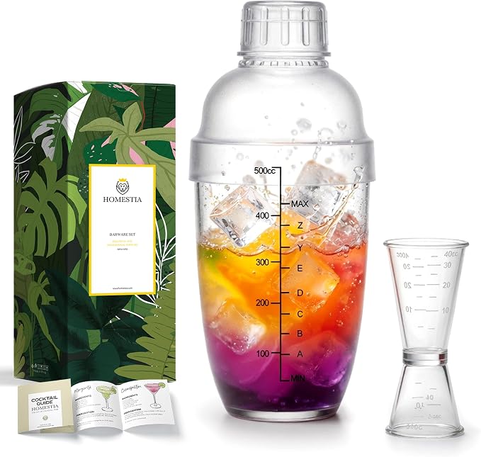 Homestia 2 Pieces Plastic Cocktail Shaker Set - 17oz 500cc Drink Mixer Built-in by Homestia