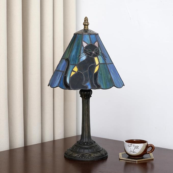 Tiffany Lamp Stained Glass Table Lamp 8X8X14 Inches Black Cat Style Living Room - Image 2