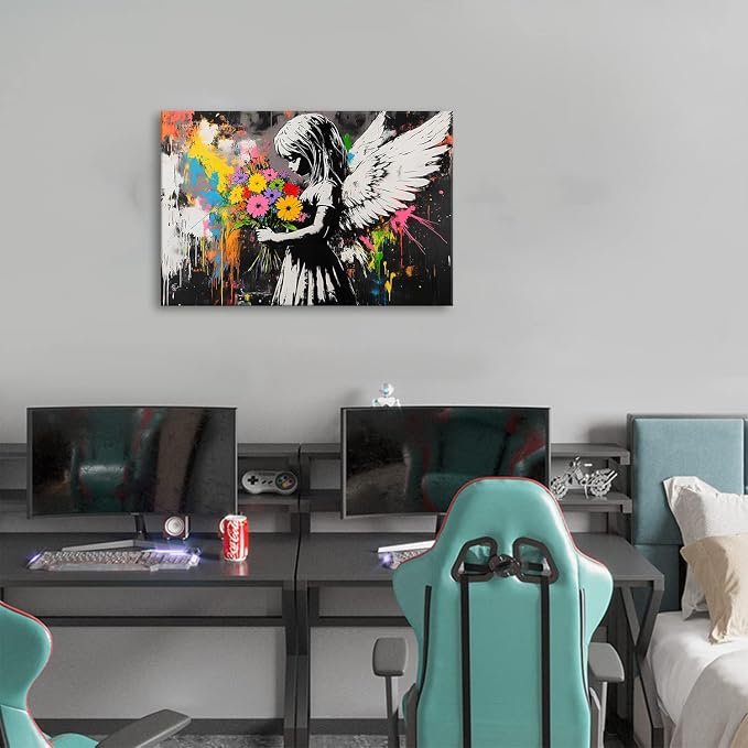 Abstract Graffiti Banksy Canvas Wall Art Banksy Angel Girls Decor Colorful - Image 2