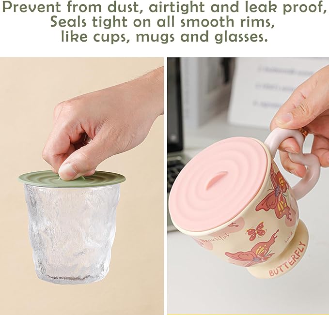 6 Pcs Silicone Cup Covers for Drinks, Cute Reusable Silicone Lids for Cups - Image 3
