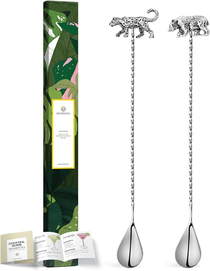 Homestia 2 Pack Bar Spoon with Leopard Bear Handle, 304 Stainless Steel by Homestia