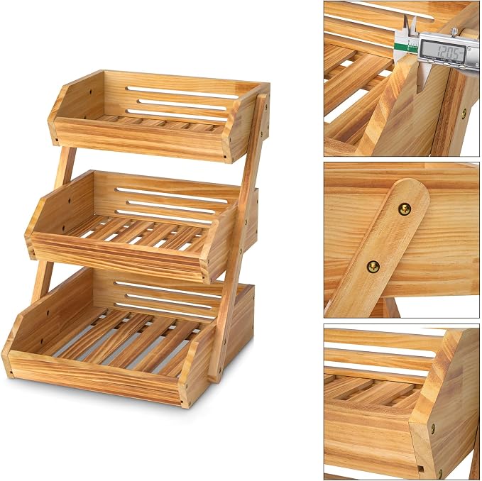 G.a HOMEFAVOR Wooden 3 Tier Fruit Basket, Pine Wood, Self-assembly - Image 4