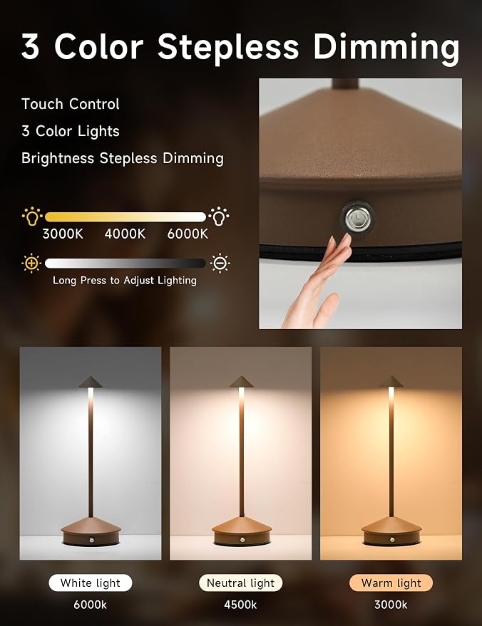 Cordless Table Lamps, LED Rechargeable Desk Lamp, Portable Modern USB Battery - Image 3