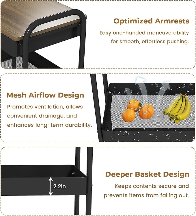danpinera Rolling Cart with Drawers, Hooks & Hanging Cups - Image 4