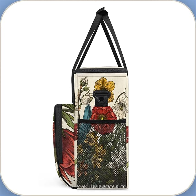 Spring Watercolor Red Beige Poppy Coffee Maker Carring Bag, Large Insulated - Image 4