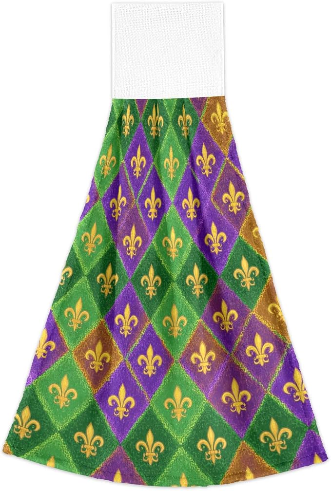 Dussdil Plaid Mardi Gras Kitchen Hanging Towel Fleur De Lis Masquerade Hand Tie - Image 6