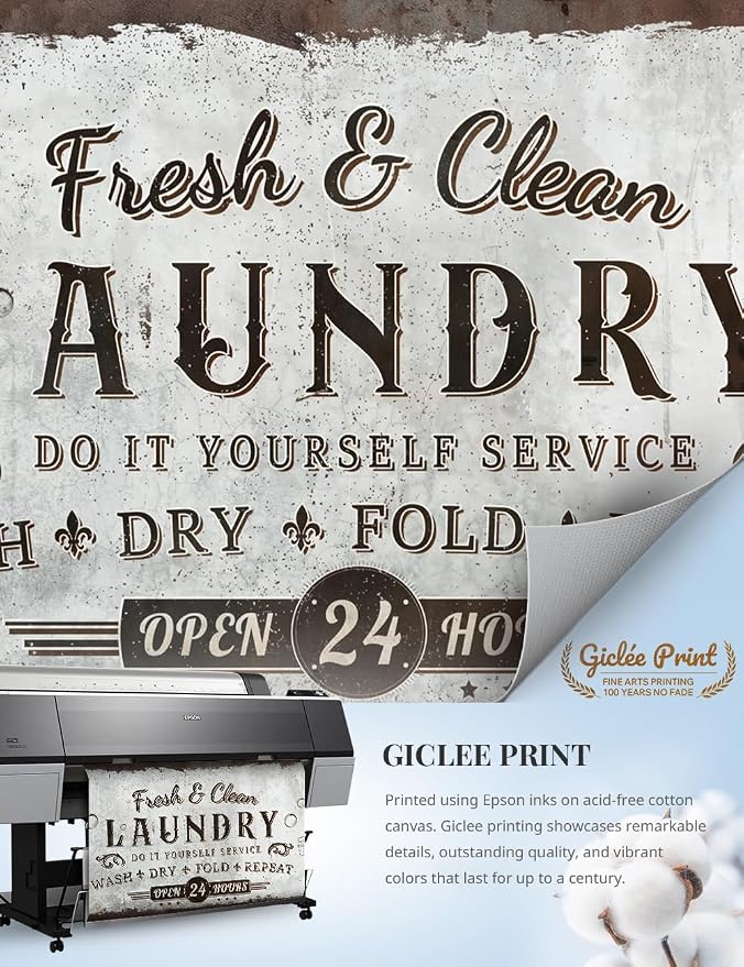 IPIC - Rustic Laundry Sign Wash Dry Fold Repeat, Canvas Print Wall Art - Image 6