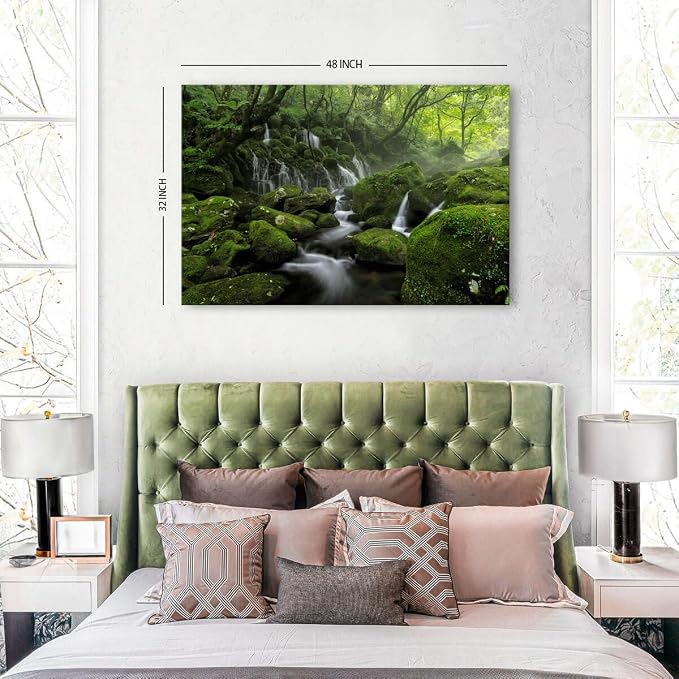 Foggy Forest Canvas Wall Art for Living Room Green Trees Scenery Painting - Image 4