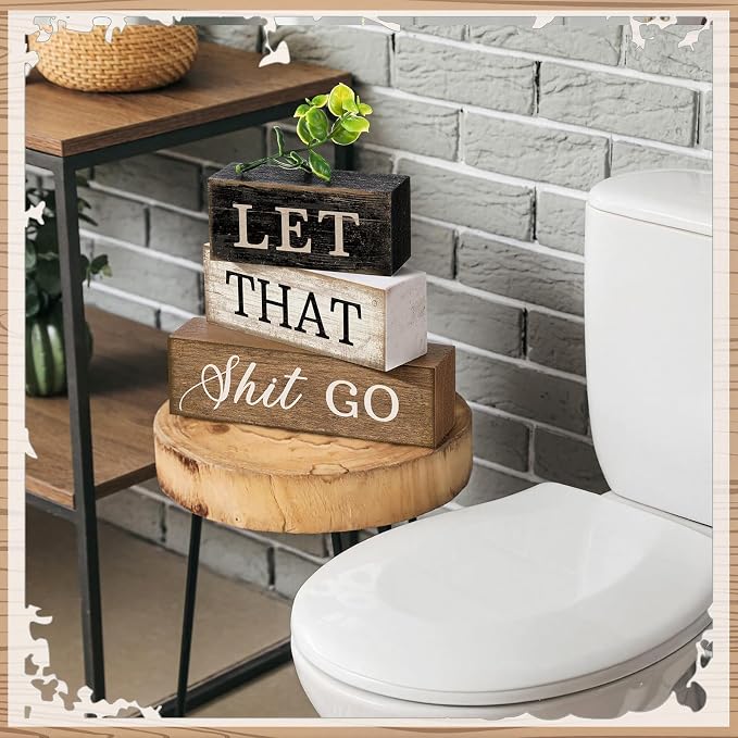 Moucuny 4 Pcs Bathroom Shelf Decor Sign Farmhouse Bathroom Decor and - Image 4
