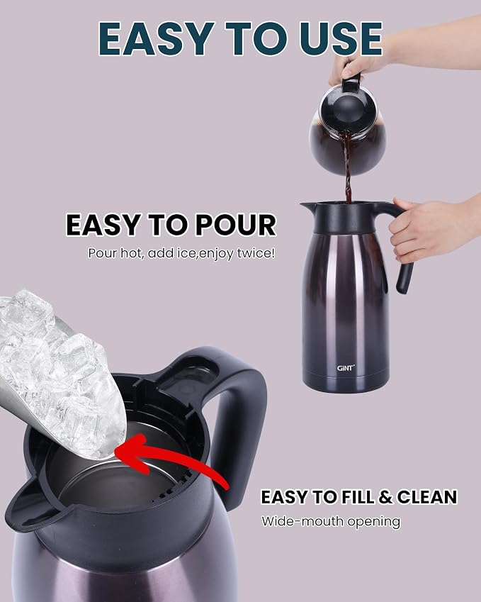 GiNT 1.9L / 64Oz Thermal Coffee Carafe, Insulated Stainless Steel Coffee Carafes - Image 7