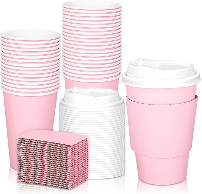 JarThenaAMCS 50Set Pink Disposable Coffee Cups by JarThenaAMCS