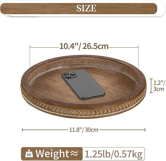 Hanobe Round Wooden Tray Decor: Decorative Candle Plate Holder Tray - Image 4