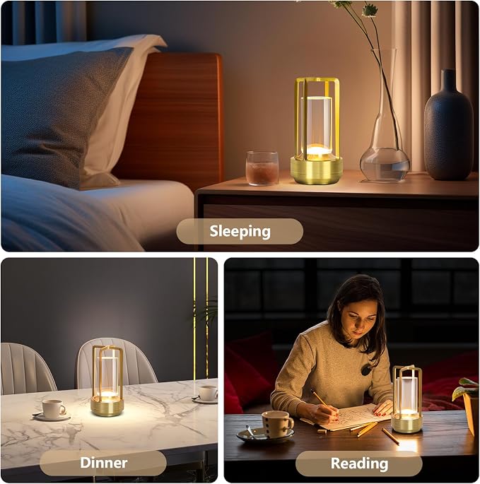 Small Gold Portable Metal Table Lamp, Rechargeable Outdoor Table Lamp Cordless - Image 3