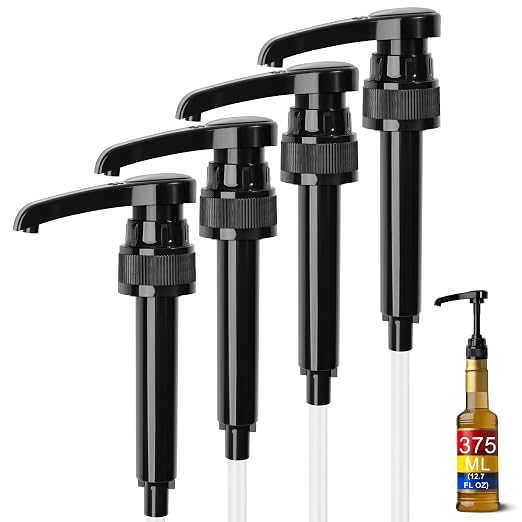 Mini Syrup Pump for 375ml Bottles – Coffee Syrup Dispenser Pumps, 4 Pack Pumps by VELLUXE
