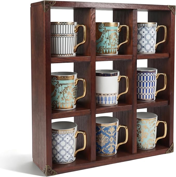 9 Slot Coffee Mug Display Rack - 17in Wall Mounted | Solid Wood - Image 9