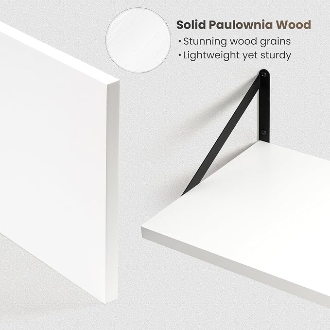 Marsmiles Deep Floating Shelves | 48 Inch White Wood Wall Shelves Set of 2 | 12 - Image 4
