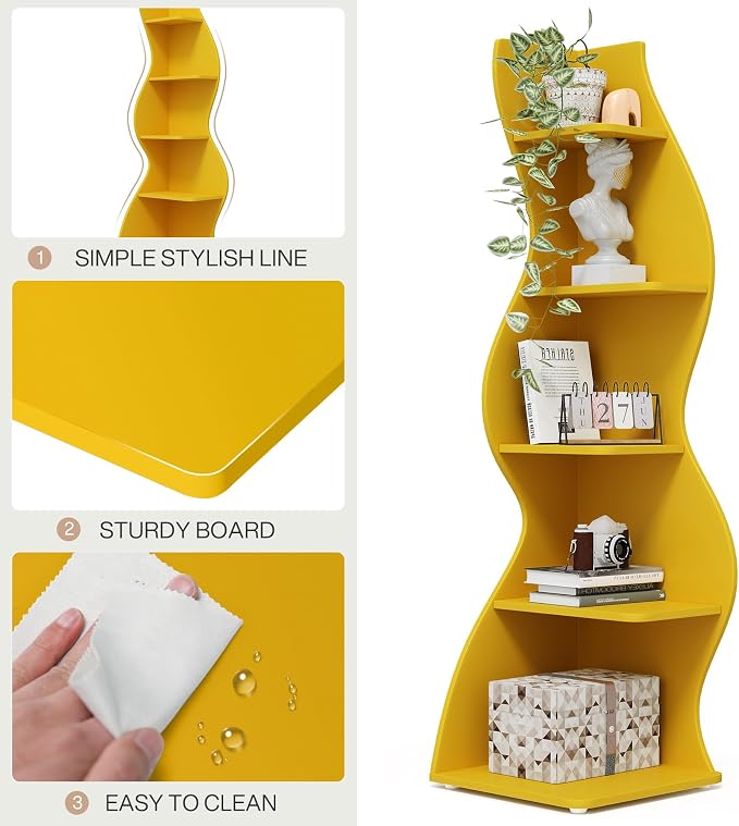 Tribesigns Corner Shelf, Modern 5-Tier Wall Corner Bookshelf, Stylish Corner - Image 7