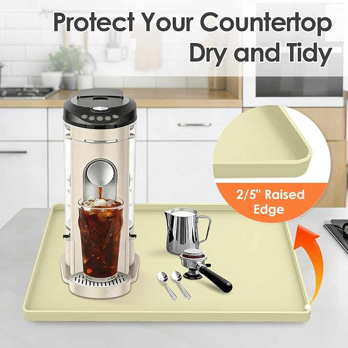 Silicone Coffee Maker Mat with Lip, 15.7'' x 11.8'' Heavy Duty Coffee Maker Mat - Image 4