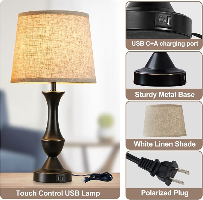 Luvkczc Upgraded Touch Table Lamps Set of 2, Dimmable Nightstand Lamps - Image 3