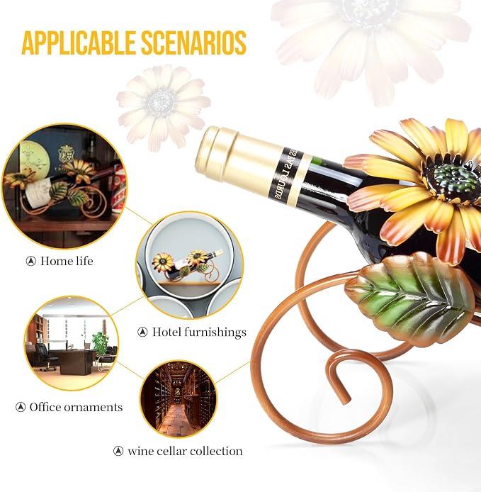 Sunflower Wine Bottle Holder Single Bottle Display Stand Freestanding Wine Rack - Image 7