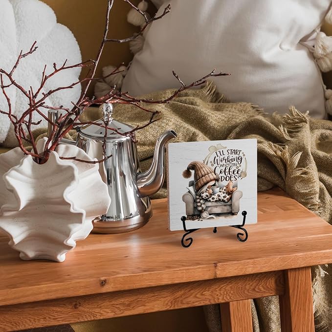 Gnomes Wood Sign For Coffee Bar Decor, Cute Gnome Wood Plaque - Image 5
