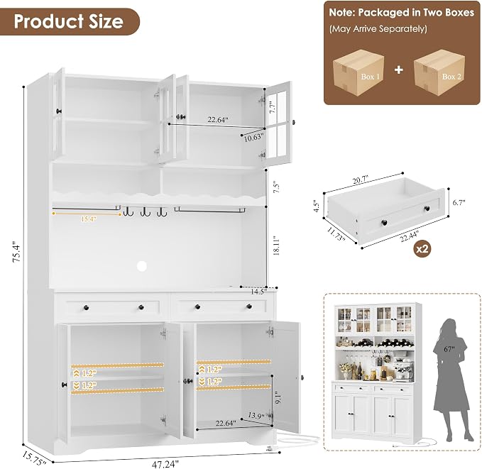 HOSTACK 75.4" Tall Kitchen Pantry Cabinet - Image 3