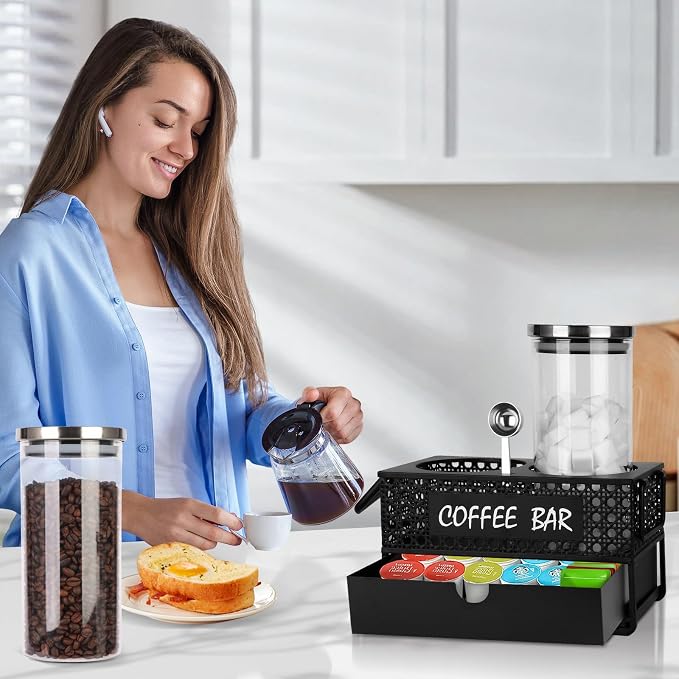 Glass Coffee Container with Shelf, 2x47oz Sugar Coffee Canister - Image 5