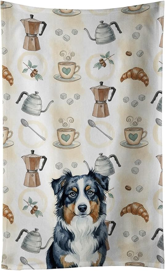 Caroline's Treasures Black Australian Shepherd Coffee Bar Kitchen Towel Velour by CarolinesTreasures
