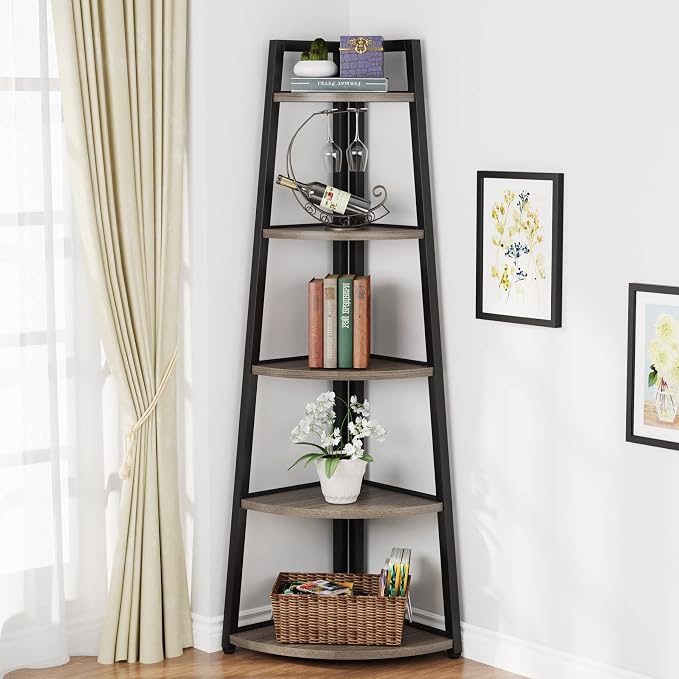 Tribesigns 70 inch Tall Corner Shelf, 5 Tier Industrial Corner Bookshelf by Unknown
