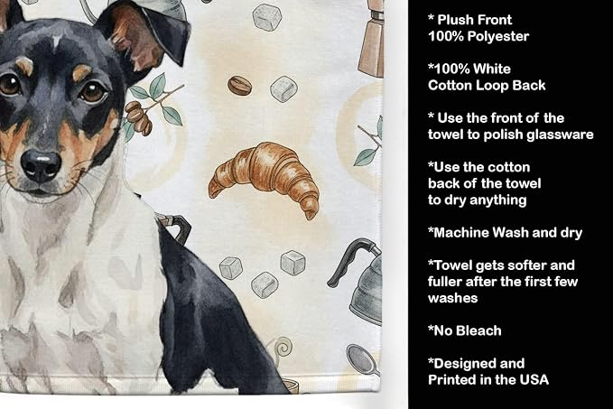 Caroline's Treasures Black and White Rat Terrier Coffee Bar Kitchen Towel - Image 4