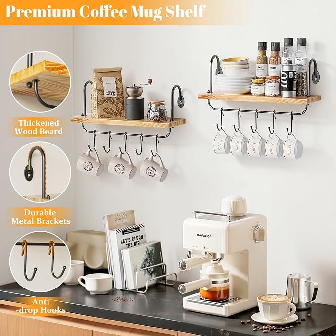 Olakee Floating Wall Shelves for Kitchen Bathroom Coffee Nook - Image 5