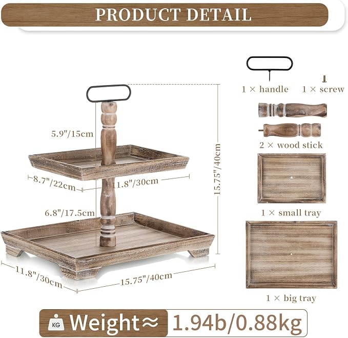 Hanobe Tiered Tray for Table Decor: 2 Tier Coastal Decorative Tray Stand | - Image 5