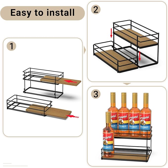 THYGIFTREE Coffee Syrup Rack Organizer 8 Bottle Syrup Holder Stand 2-Tier Syrup - Image 6