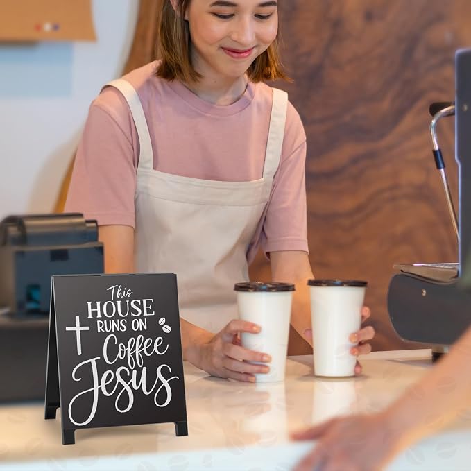 On Coffee Jesus Funny Desk Sign Bar Room Decor Home Office Kitchen Shelf - Image 6