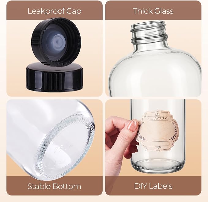 3 Pack, 16 OZ Clear Glass Bottles Boston Round Sample Refillable Bottles - Image 5