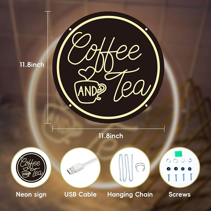Coffee Neon Sign, Coffee and Tea Neon Signs, Dimmable LED Coffee Bar Hanging - Image 4