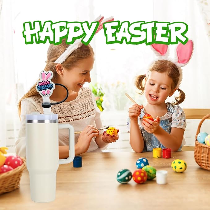 10Pcs Easter Straw Cover Cap for Stanley Cup 10mm Cute Easter Egg Bunny Straw - Image 3