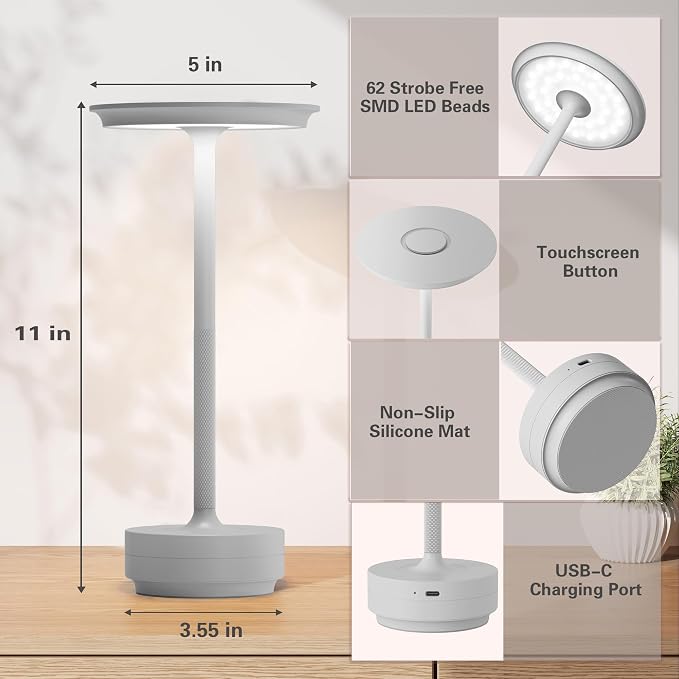 Table Lamp Table Lamps 2P Wihte Cordless Rechargeable Portable LED 5000mAh - Image 2