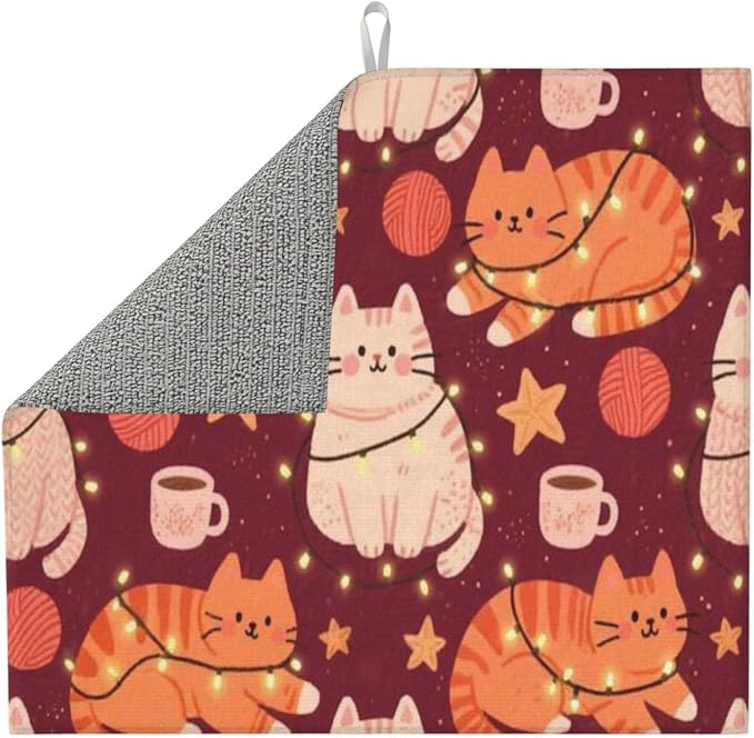 Drying Mat For Kitchen Dish Drying Drainer Mat Absorbent Cats String Lights - Image 3