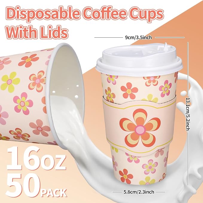 Whaline 50 Pcs Spring Summer Daisy Disposable Paper Cups - Image 2