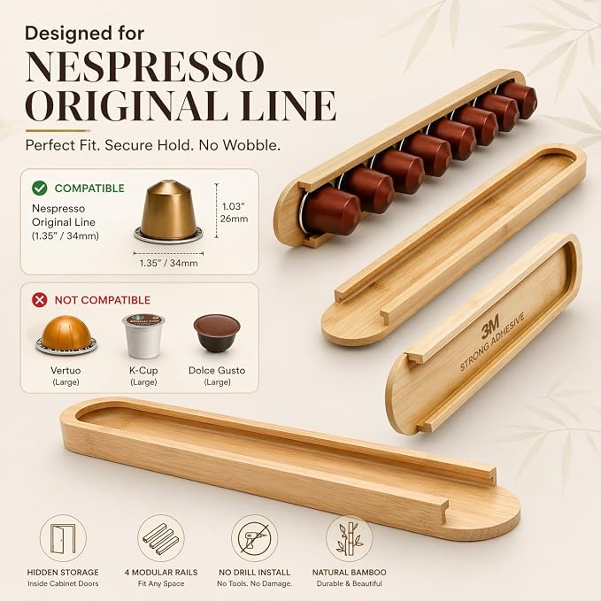 Bamboo Coffee Pod Holder, Adhesive Wall Mount - Image 2