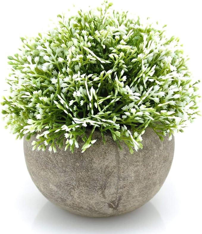 Velener White Mini Artificial Plant Topiary Ball Pot Set- Magnolia Flowers by Velener