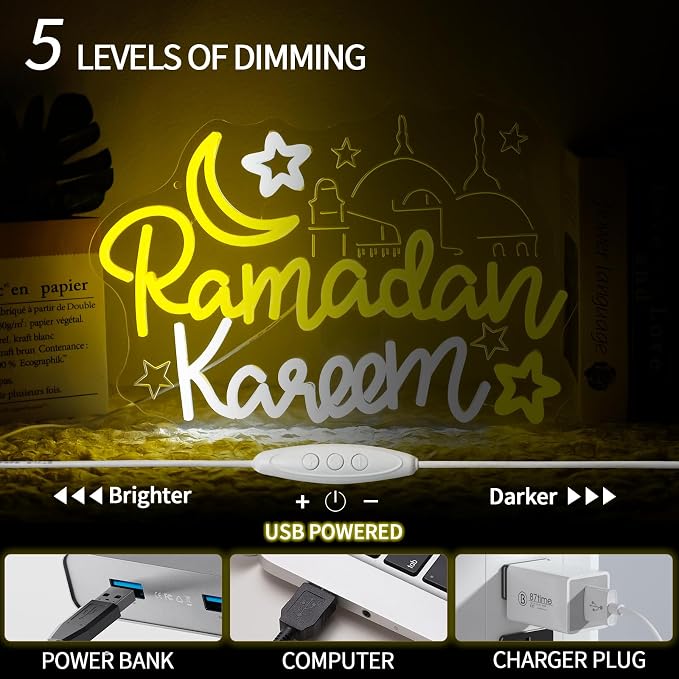 Ramadan Kareem Neon Sign Dimmable Ramadan Mubarak Neon Light Sign - Image 4