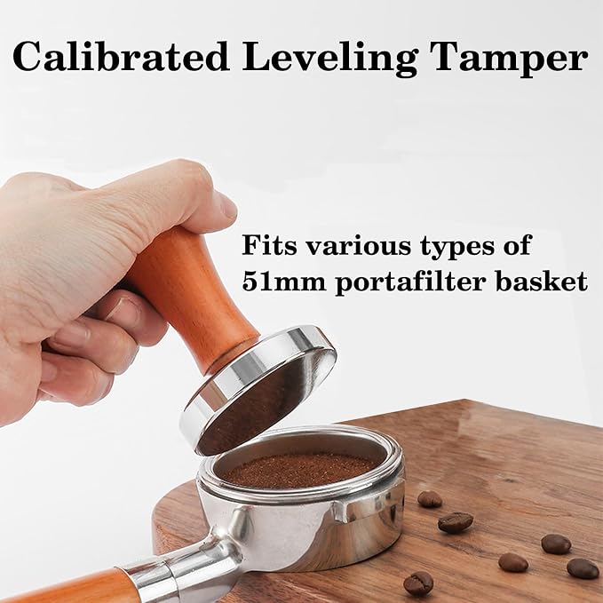 51mm Espresso Accessories Kit, Wooden Handle Espresso Tamper, WDT Tool - Image 3