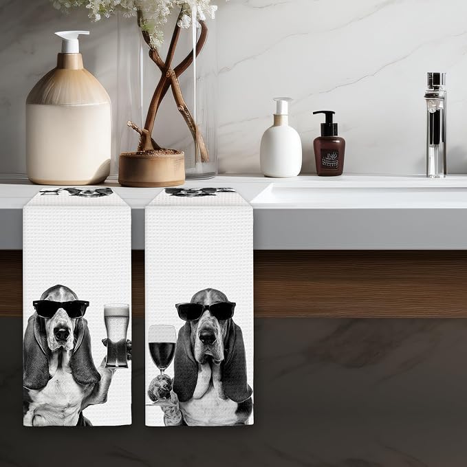 Gifts for Basset Hound Dog Wine Lovers Kitchen Towels Set of 2, Basset Hound - Image 5