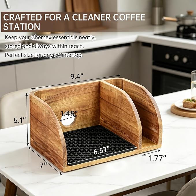 Acacia Wood Coffee Bar Station Organizer Stand, Wooden Pour Over Maker Caddy - Image 8