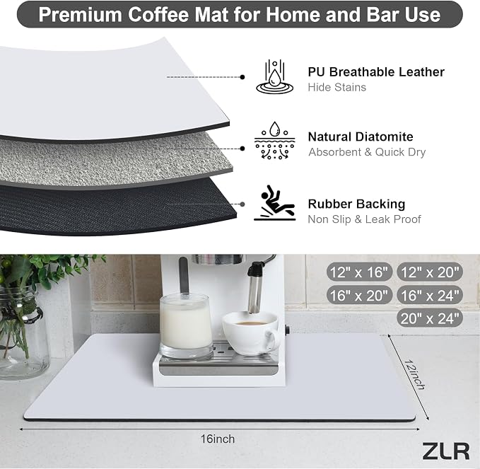 ZLR Coffee Bar Mat for Coffee Station, Light Gray | Absorbent Dish Drying Mat - Image 2
