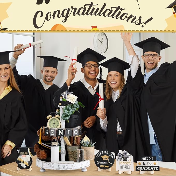 Mifoci 19 Pcs Graduation Tiered Tray Decor Set 2026 Graduation Farmhouse Wooden - Image 6